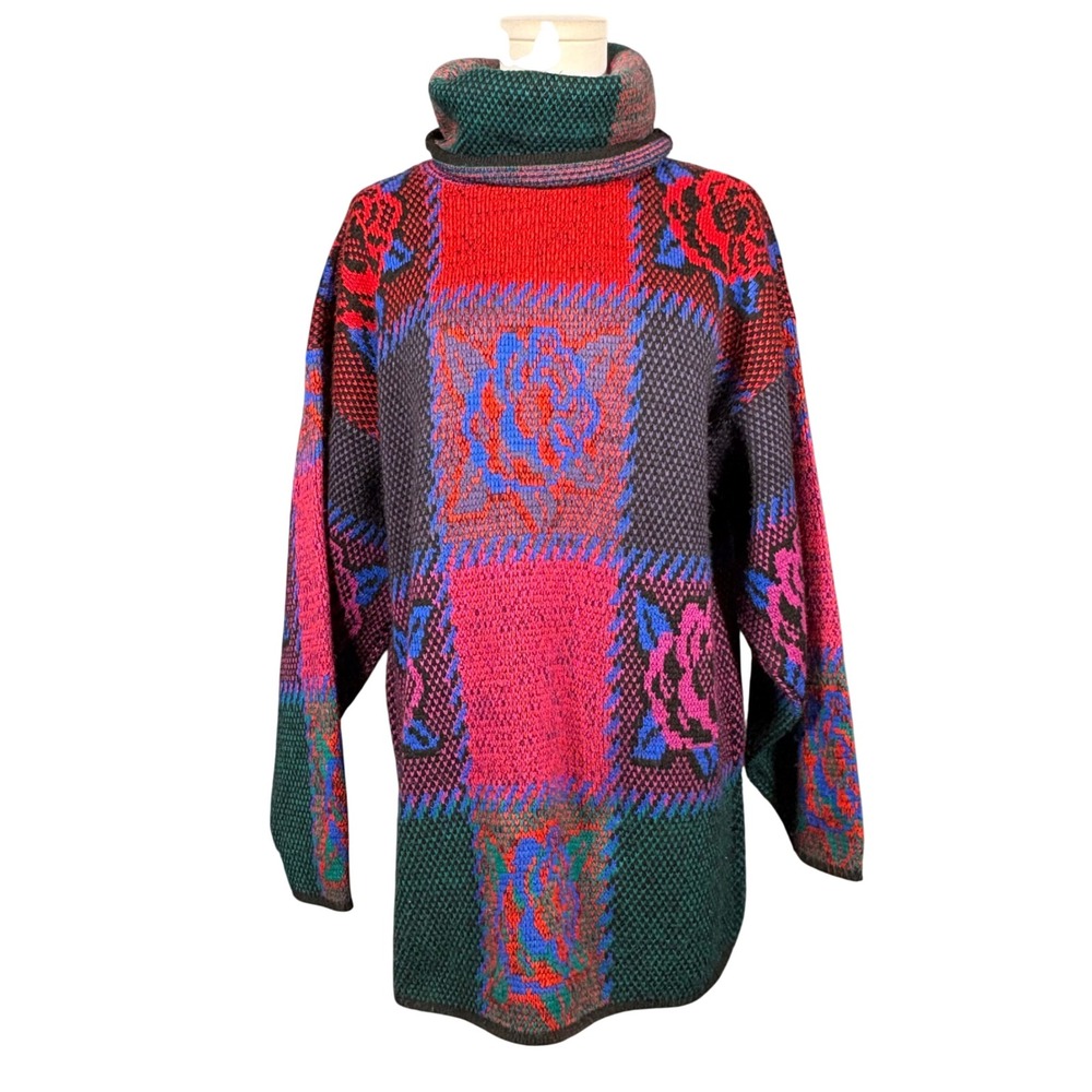 Vintage Classic Elements Floral Patchwork Roll Neck Sweater Womens Medium